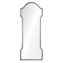 Narrow Hand Forged Metal Frame Finished in Lightly Antiqued Silver Leaf with Plain Mirror